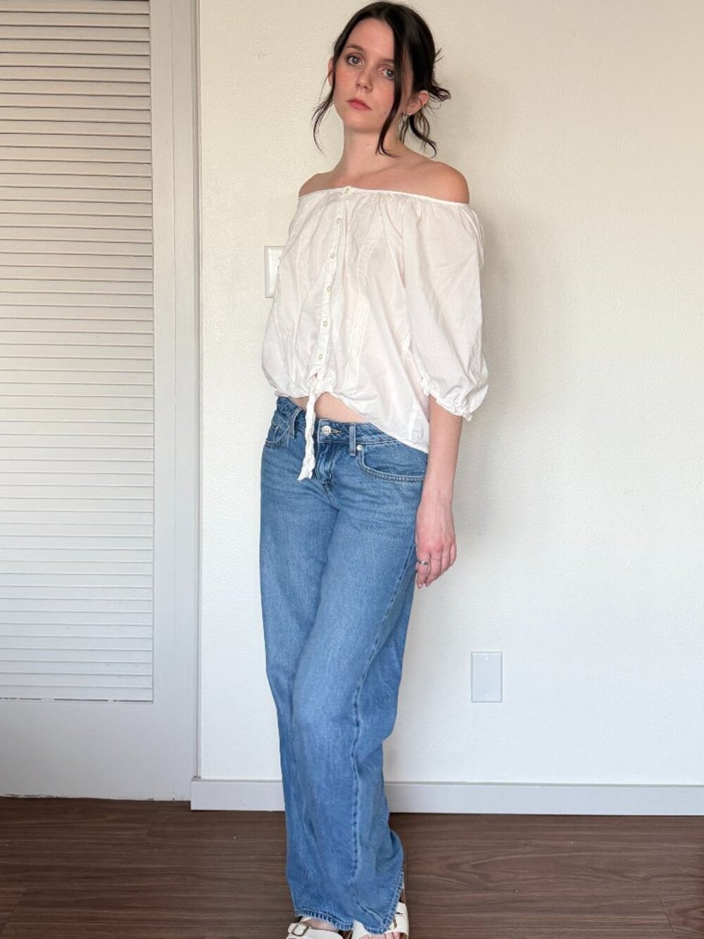 Y2K Peasant Blouse (L) white vintage womens top large half sleeve boho cute
